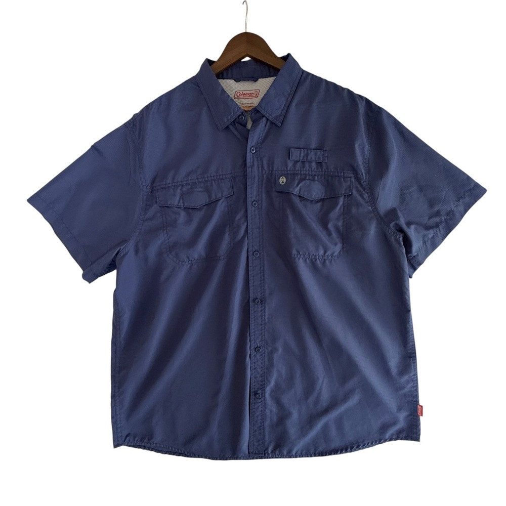 Coleman Mens XXL Navy Blue Ripstop Short Sleeve Ventilated Fishing Shirt